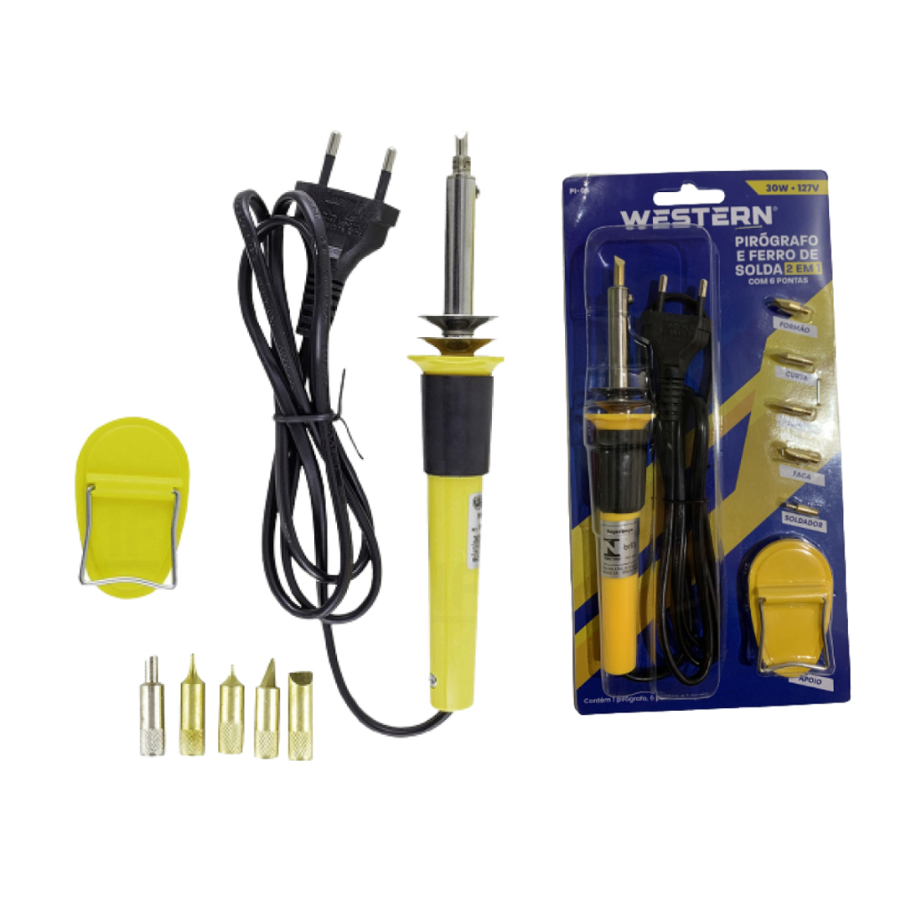 Pirógrafo E Solda Com Cabo Plástico Anatômico 30w Com 5 Pontas