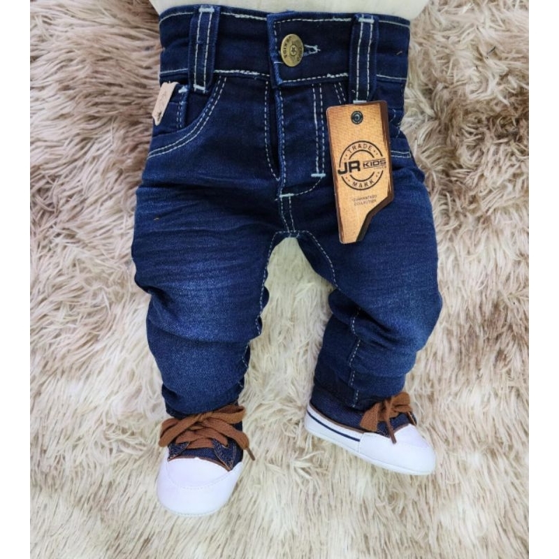Calça Bebe Jeans Sarja Slim  0 a 12 Meses
