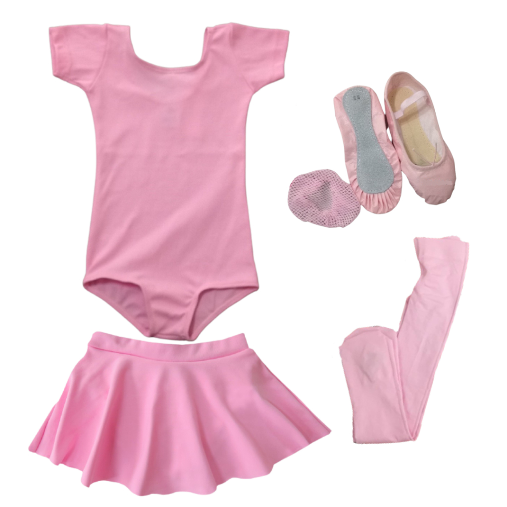 Kit Roupa De Ballet Infantil 5 Itens Collant Meia Manga e Saia de Cós Balé