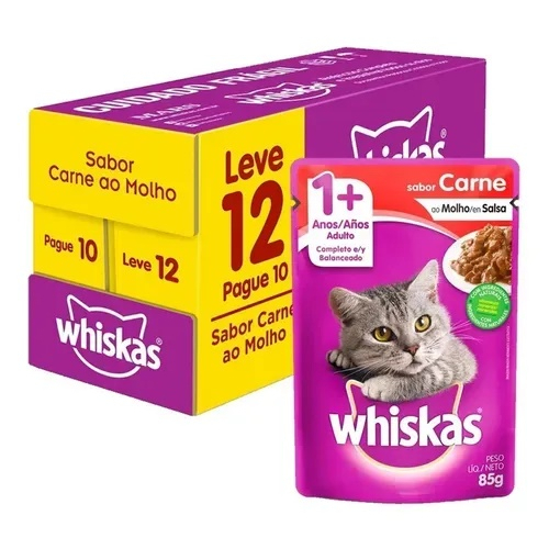 CAIXA FECHADA COM 12 WHISKAS SACHÊS AO MOLHO 85GR