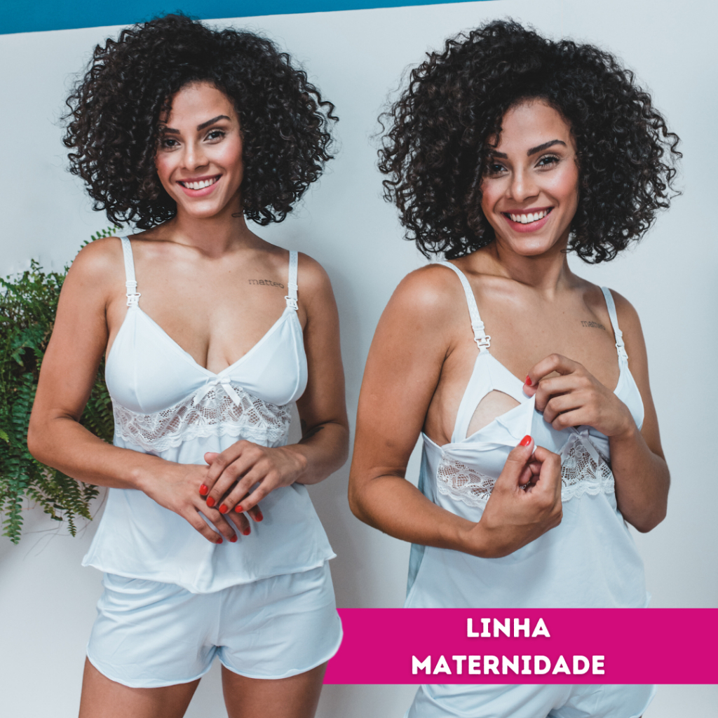 Short Doll Amamentação Maternidade Conforto Abre Fácil Gestante Lactante  Pijama BeLIT Linha Noite - 1702