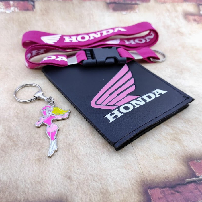 Kit Feminino Honda Rosa Porta Documentos + Chaveiro Penélope + Cordão Motos