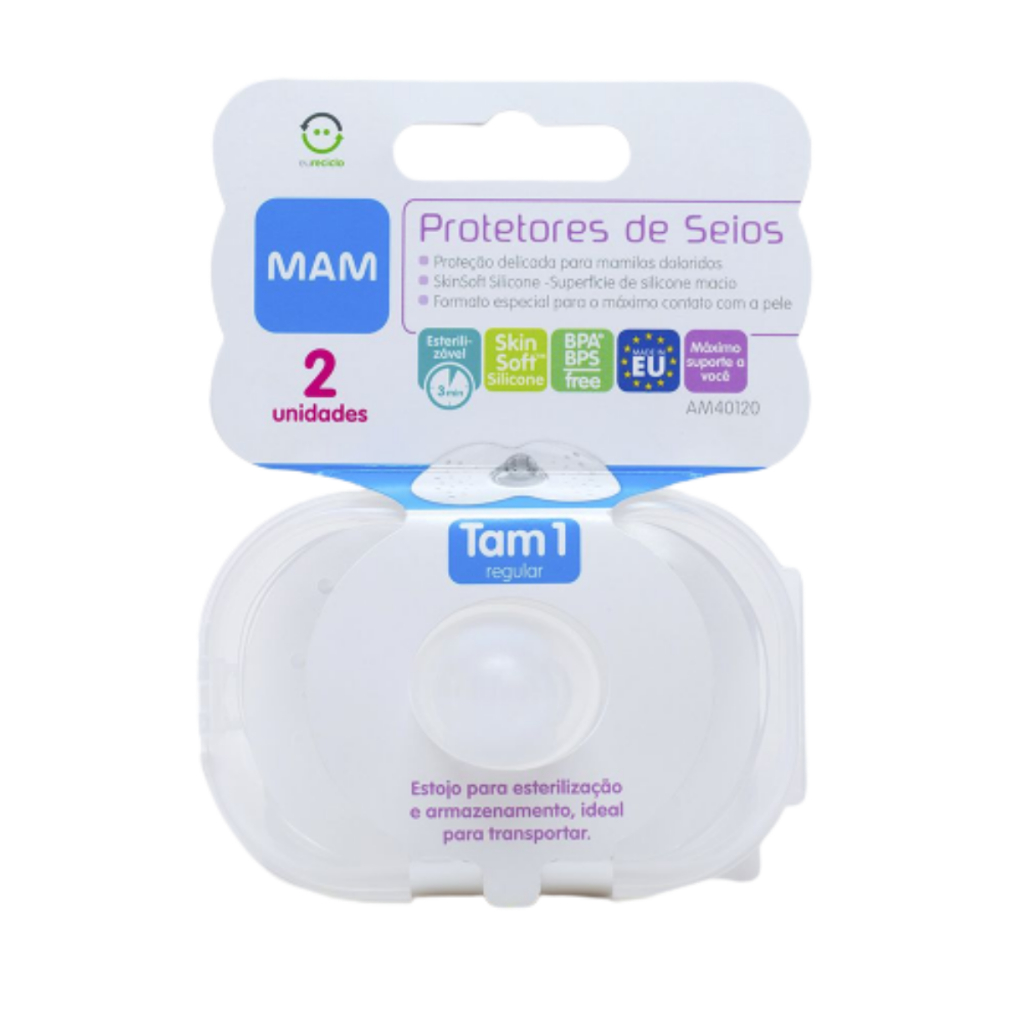 Protetor De Seios MAM Mamilo Bico Do Peito Amamentação 2 Unidades Nipple Shields Tamanho 1 E 2