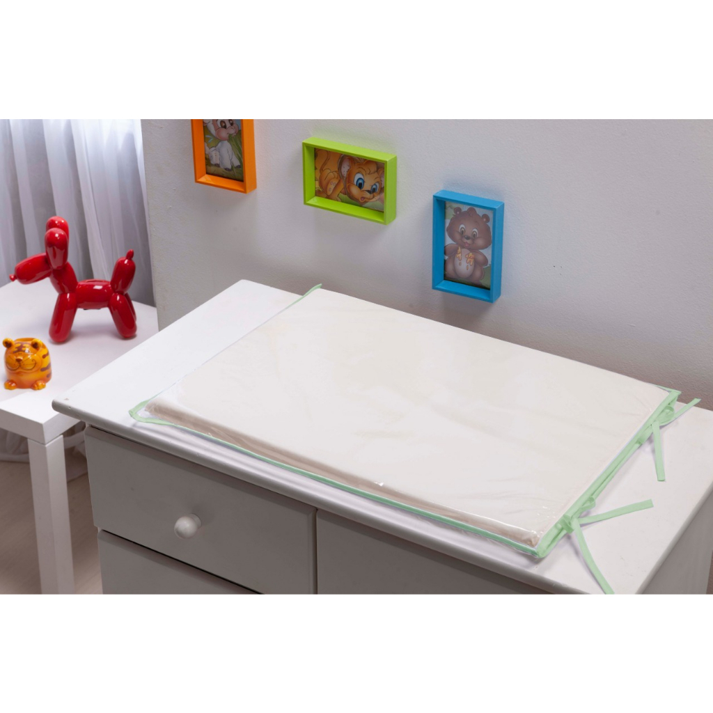 Trocador para comoda de Bebê Palha com vies verde Agua com Espuma e Capa Removivel Plastificada