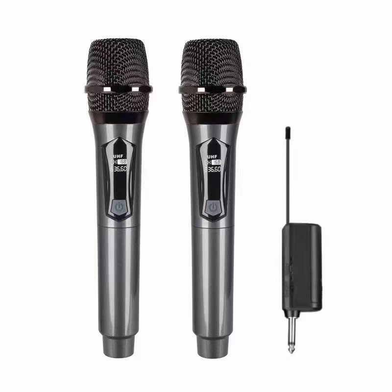 Microfones Dinâmico Sem Fio Duplo Profissional Recarregável  Uhf