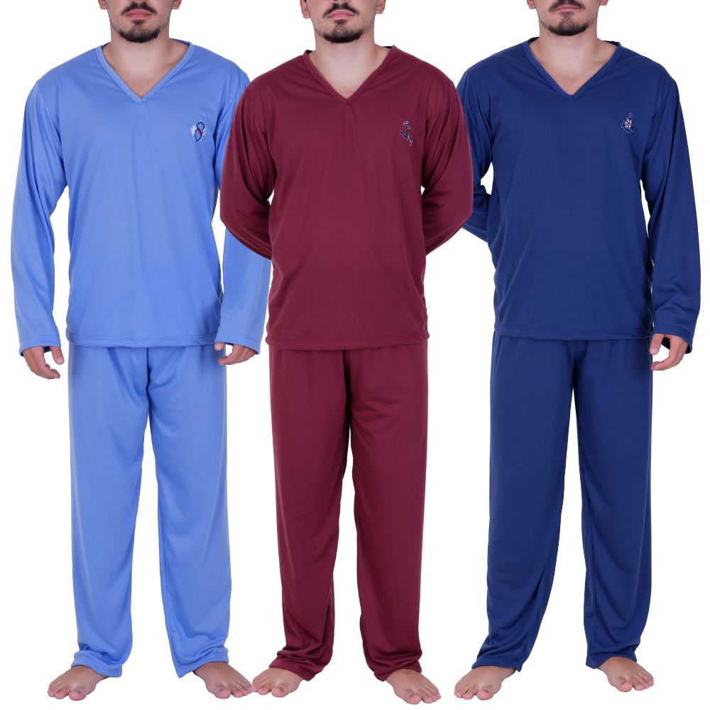 Pijama de Inverno ou Verão Masculino Manga Longa ou Curta Calça ou Short Adulto de Frio ou Calor Alex ou Davi