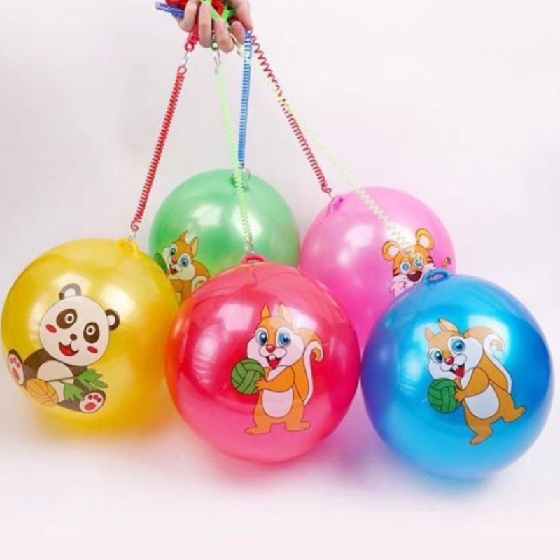 Kit com 10 peças Bola Borracha Poing Poing com Cordao Mola 23cm Brinquedo Super Divertido