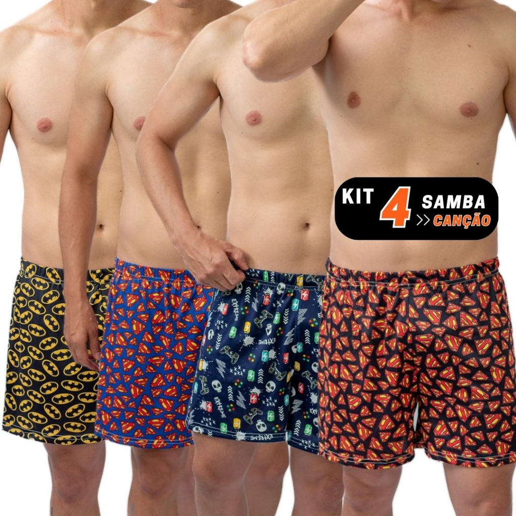Kit 4 Pijamas Masculino Samba Canção Short para Dormir / Descansar / Lazer