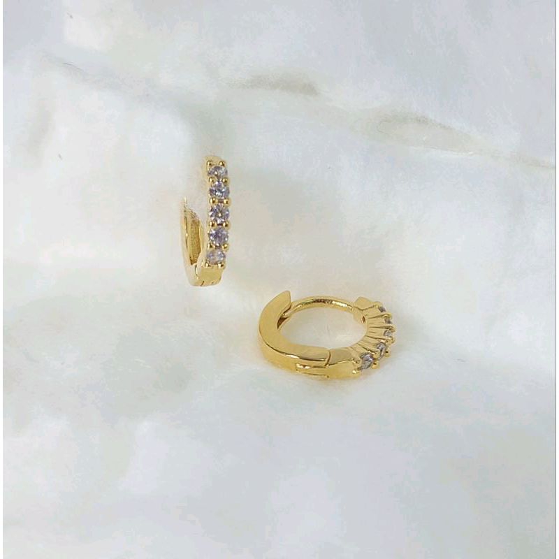 Brinco Infantil ou 2º Furo Mini Argola (Argolinha) 6mm com Mini Zircônias Cristal - Banho Ouro 18k Antialérgico