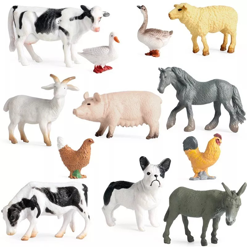 Kit 10 Animais Da Fazenda Safari Zoo Pequenos De Borracha Selvagens Cavalos Burro Cachorros Ovelha SET SIMULÇÃO FIGURAS