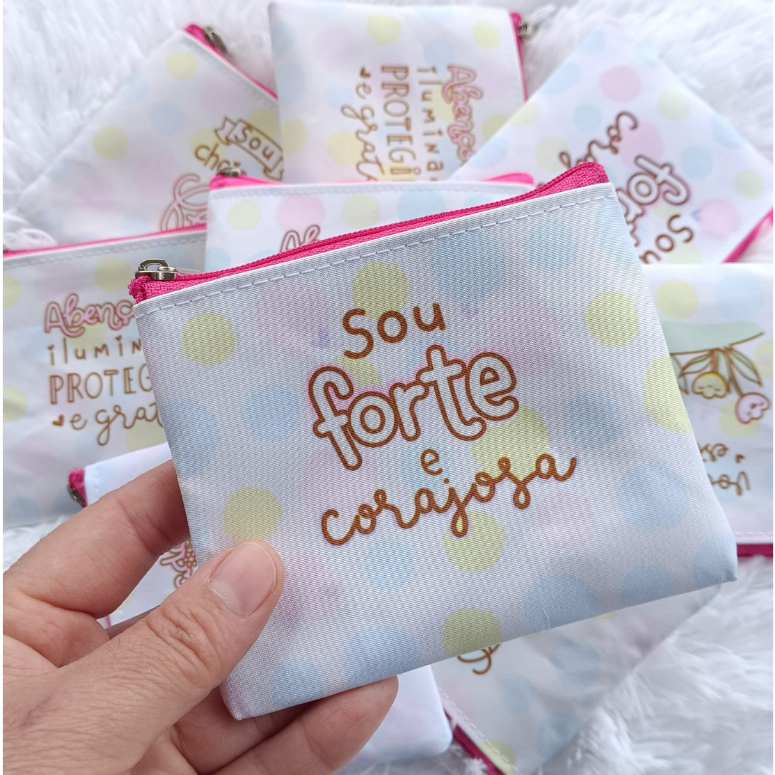Porta Moedas Personalizados Frases Abençoada Fé Forte e Corajosa Gratidão Cliente