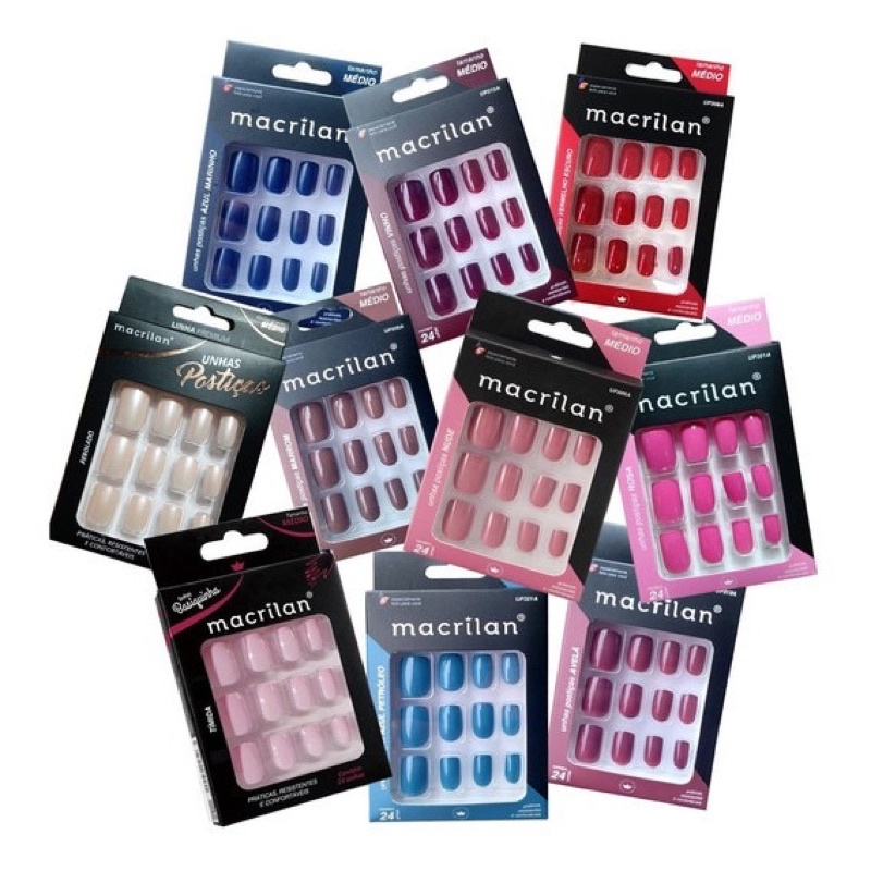 Unhas Postiças Tamanho Médio Kit Cores Diversas Macrilan - ENVIO IMEDIATO