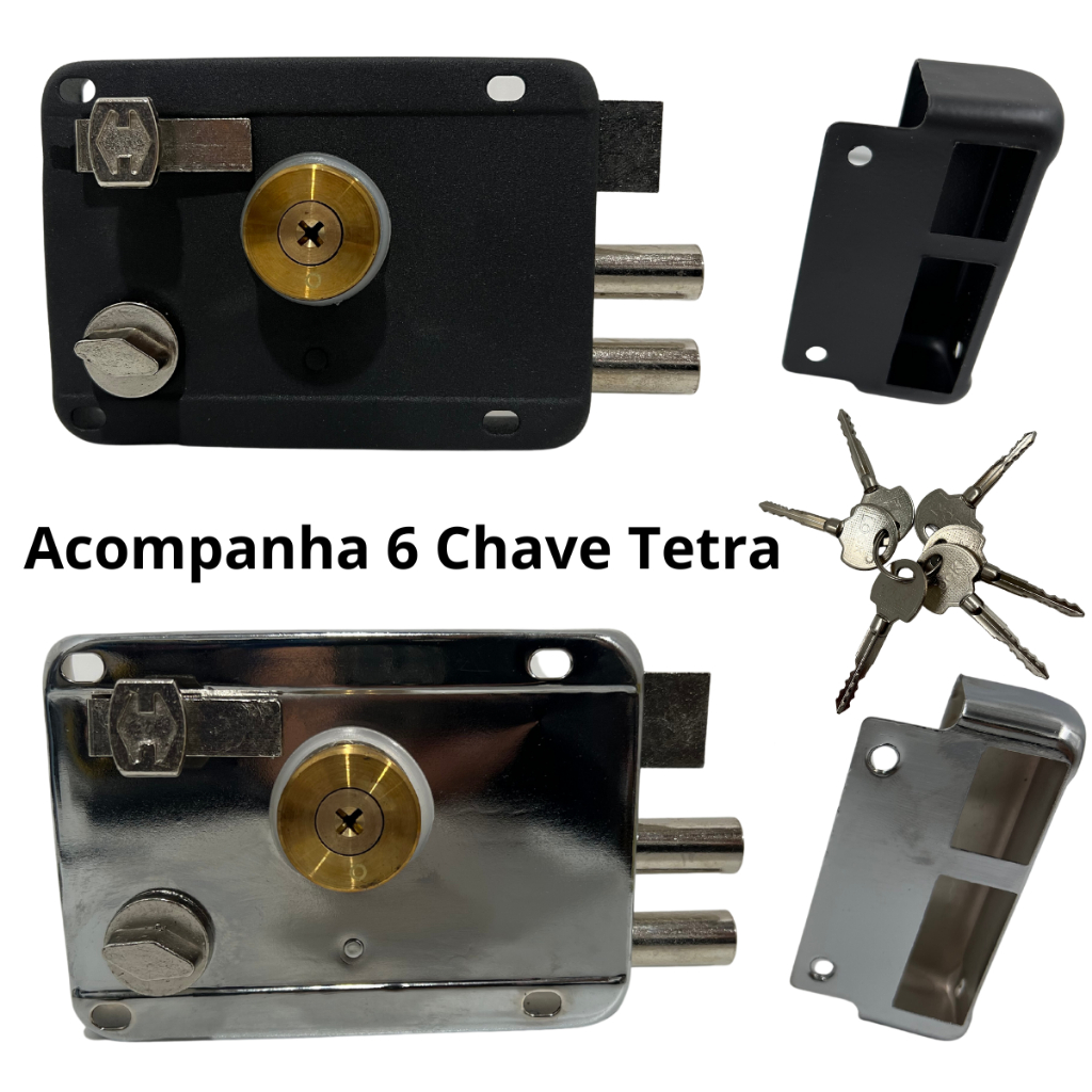 Fechadura Sobrepor Tetra para Portão e Porta Com TRAVA DUPLA e 06 CÓPIAS DE CHAVES TETRA