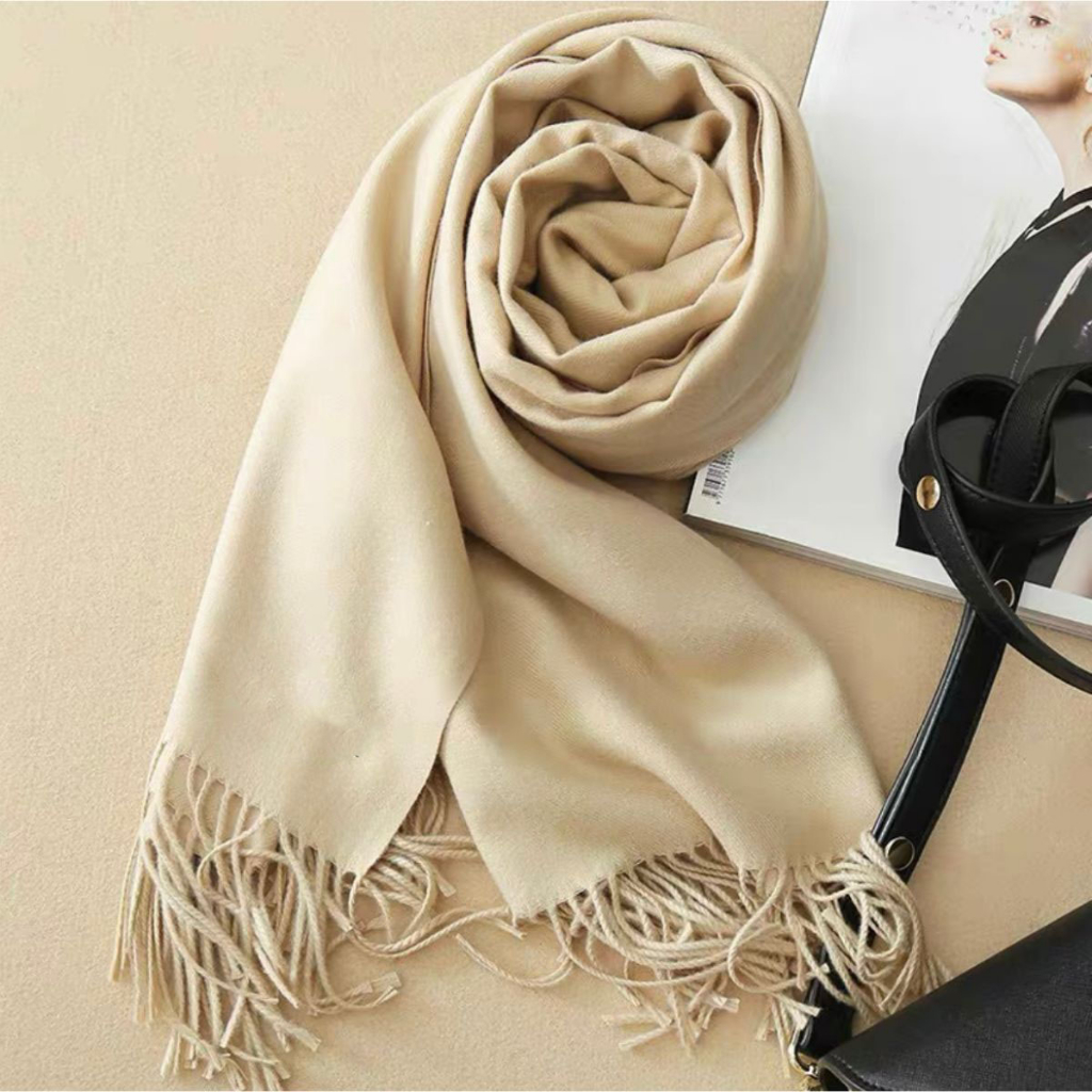 Cachecol Lenço de caxemira outono e inverno xale feminino de cor sólida de borla de uso duplo espessado Com Franja