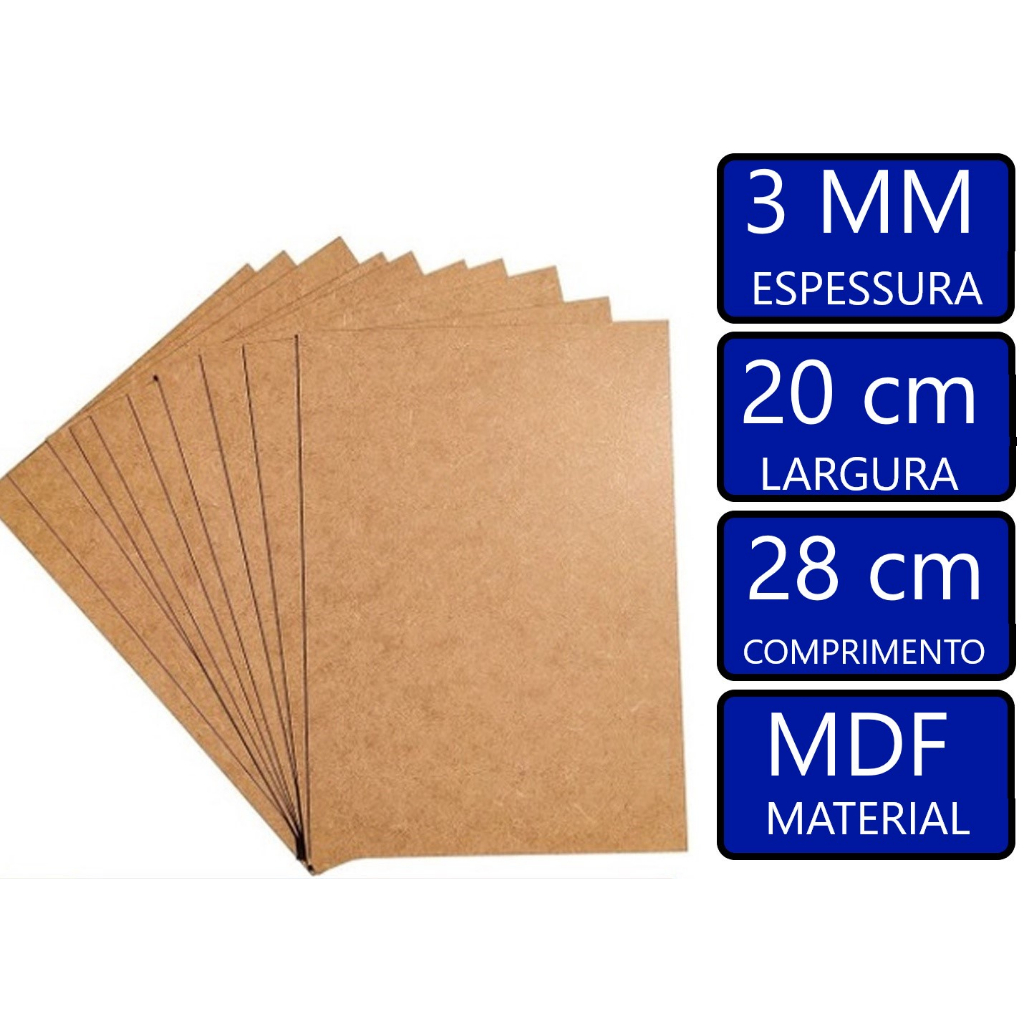 Placa Chapa Mdf Cru 20x28 3mm c/ 50 Und Quadros Artesanato