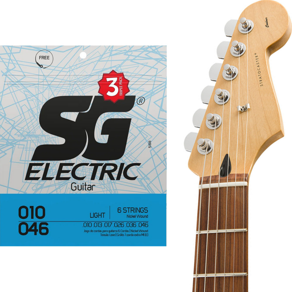 Kit 3 Encordoamento SG Guitarra 010 Níquel Triple Pack - Light