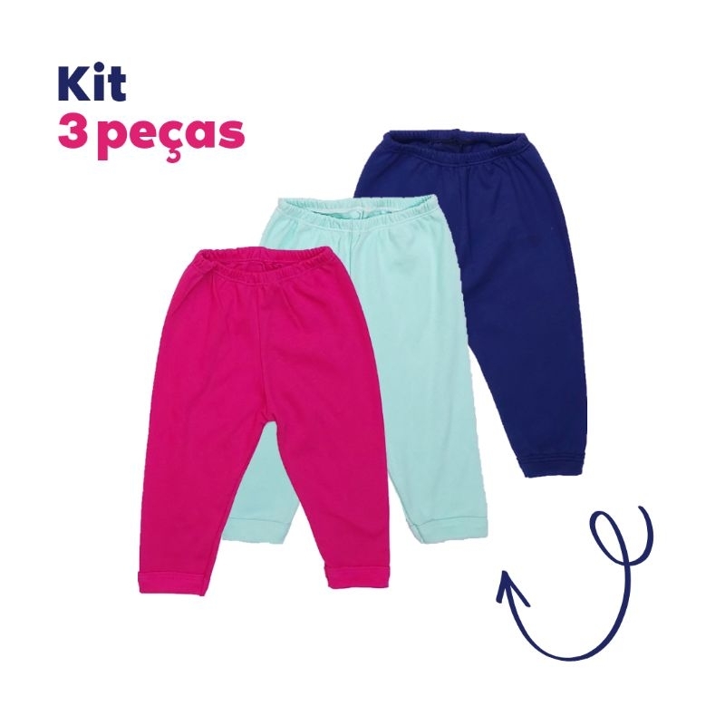 Kit 3 calças bebê - Suedine 100% algodão