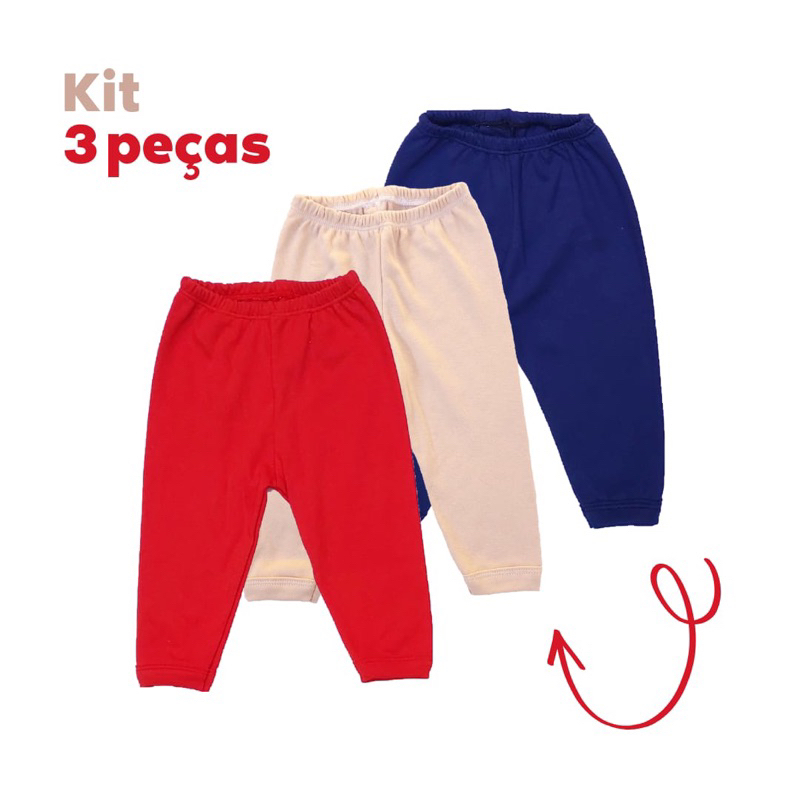 Kit Bebê 3 Calças Cores Variadas (Suedine 100% Algodão)