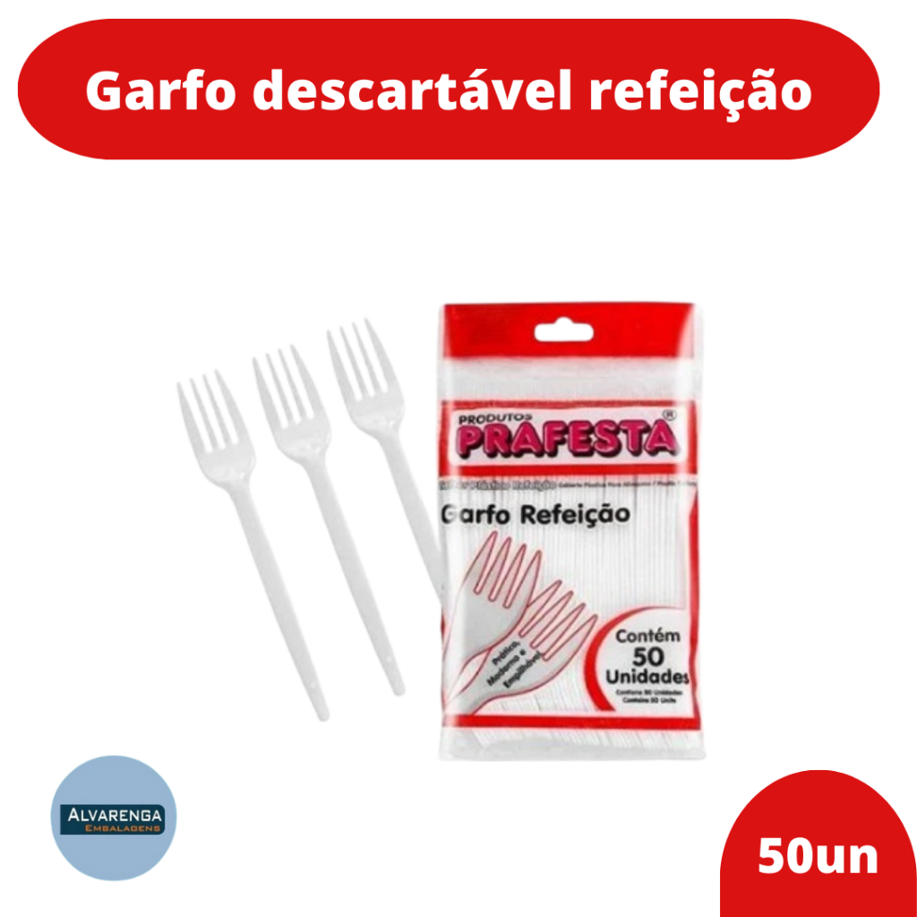 GARFO REFEIÇÃO PRAFESTA CRISTAL/BRANCO 50 UNIDADES
