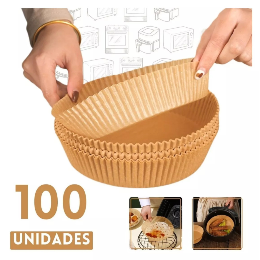 Forma De Airfryer Descartável Redondo Antiaderente Para Cozimento Papel Fritadeira kit100 e 200 Unis