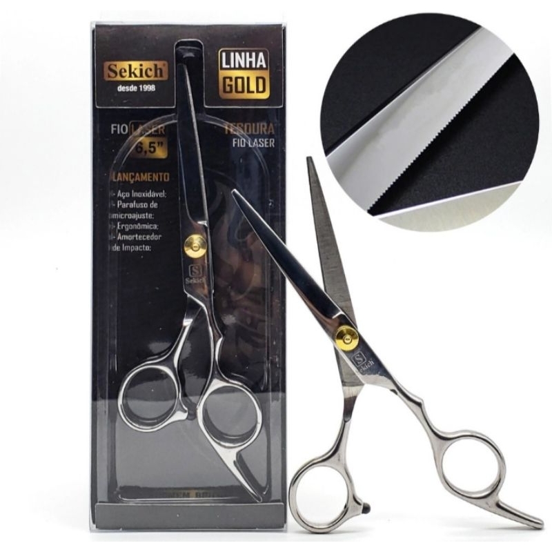 Tesoura P/ Cabelo Fio Laser Profissional 6,5'' Linha Gold