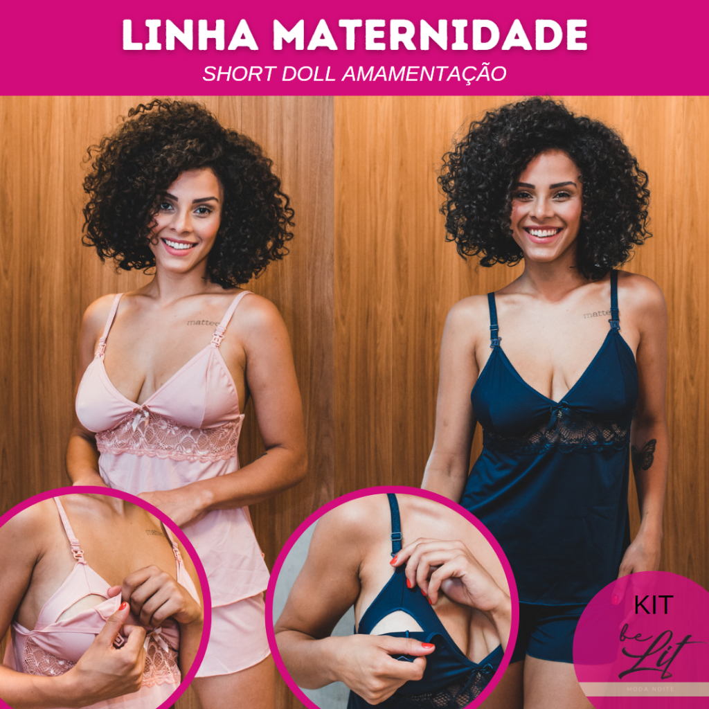 Kit 2 Short Doll Amamentação Saída Maternidade Grávida Gestante Lactante Pijama Confortável  BeLIT Linha Noite