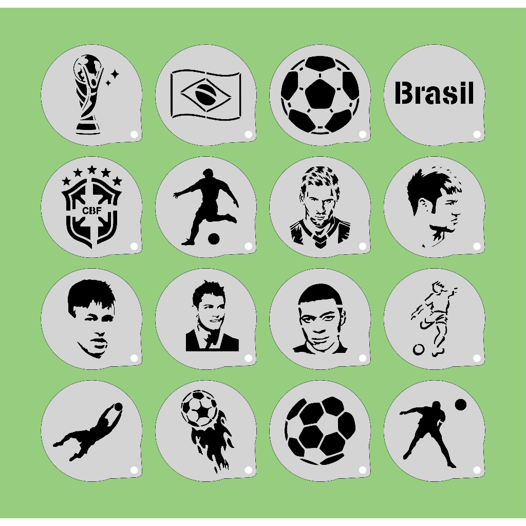 kit Stencil Futebol 16 Moldes 7x7cm ,