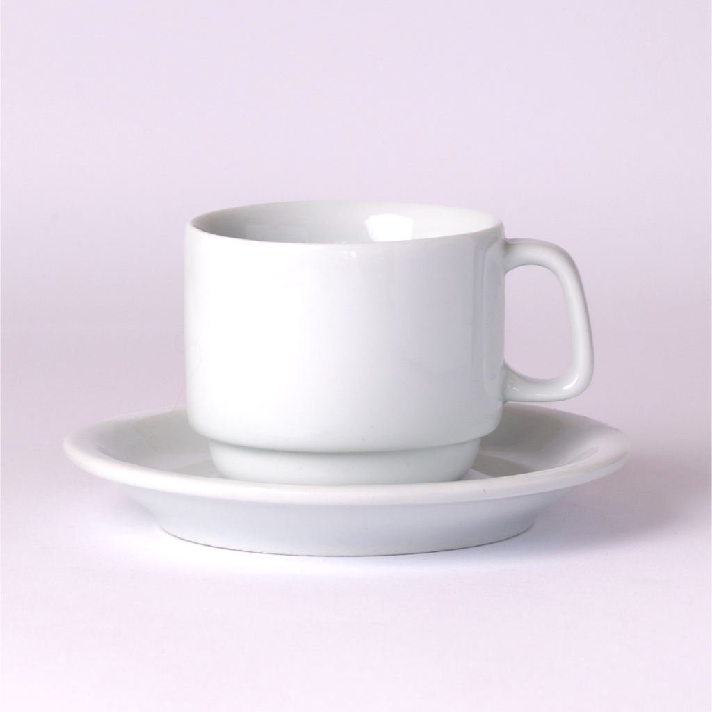 Conjunto 8 Xícaras Café/Chá com Pires Modelo Hotel Porcelana Branca 200ml Primeira Linha