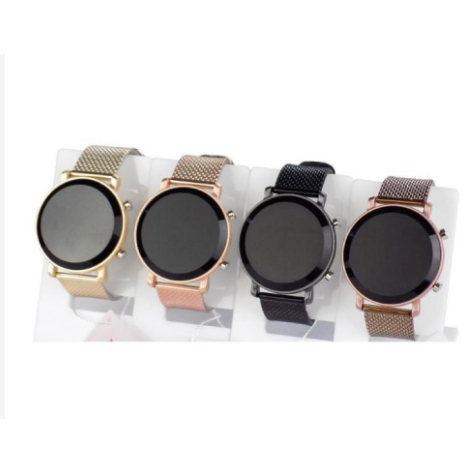 Relógio Digital Feminino Led Redondo Dourado e Rose breto prata Moda Blogueira 01