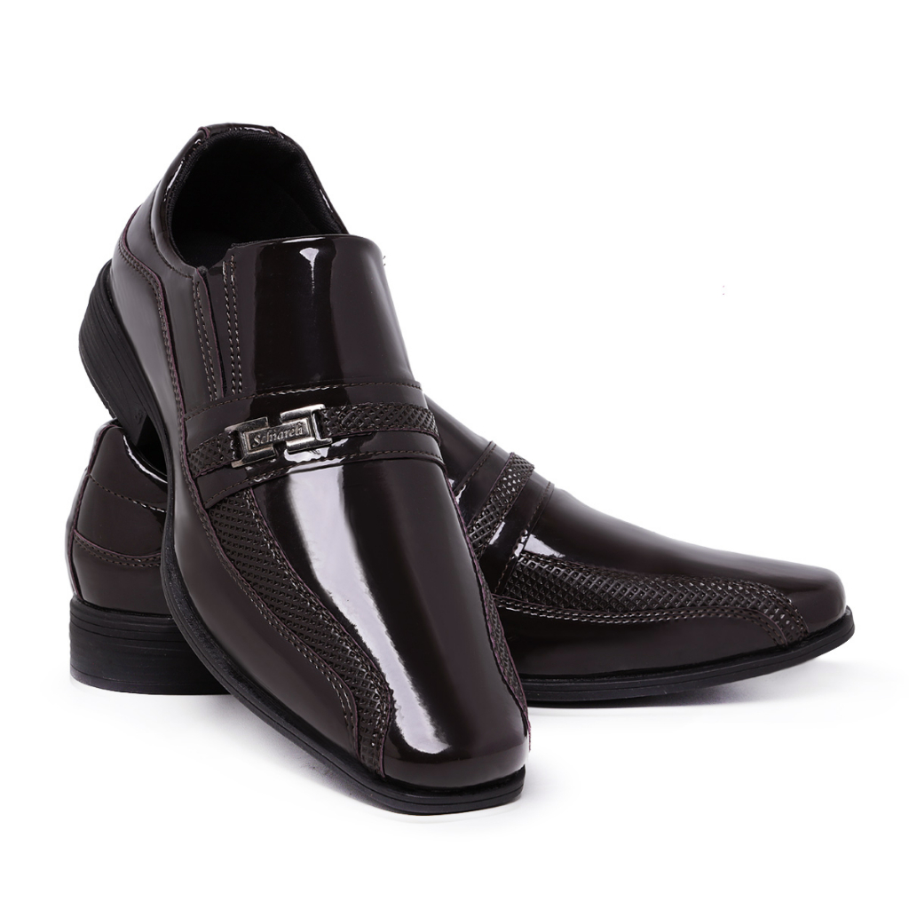 Sapato Social Masculino 836 Marrom e Preto Casamento Uniforme Com Elástico Promoção