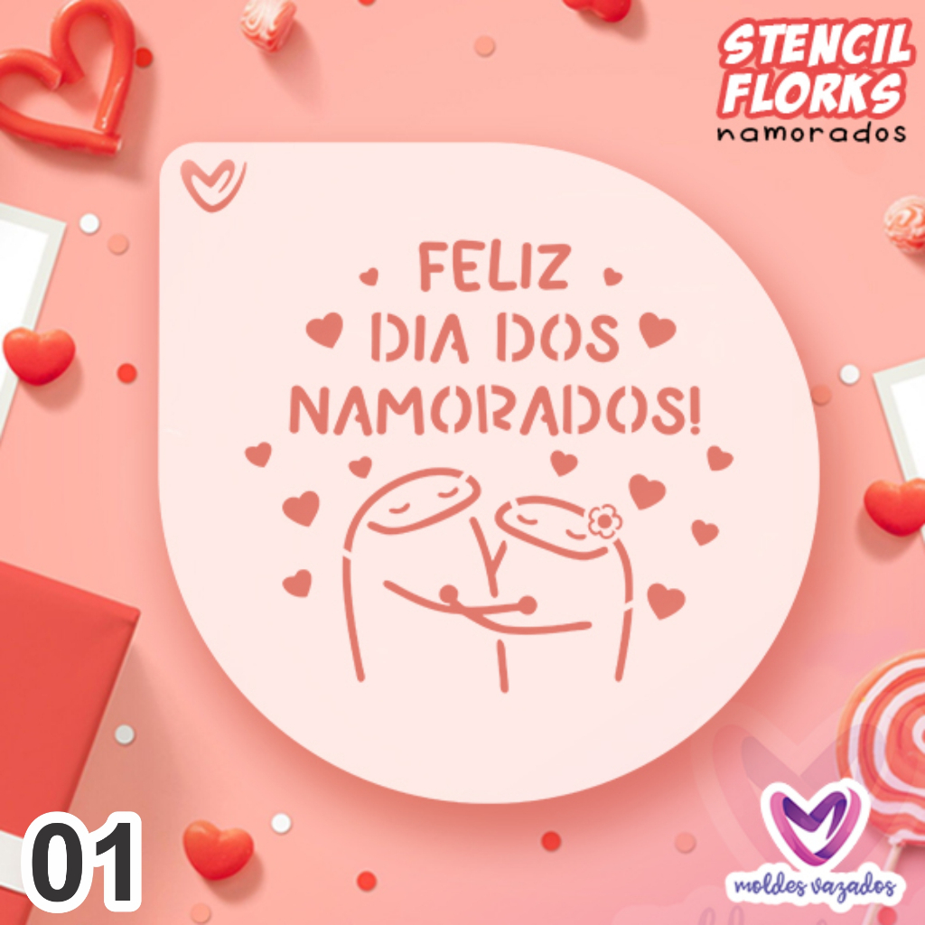 Stencil Bento Cake Florks Namorados - Moldes Vazados
