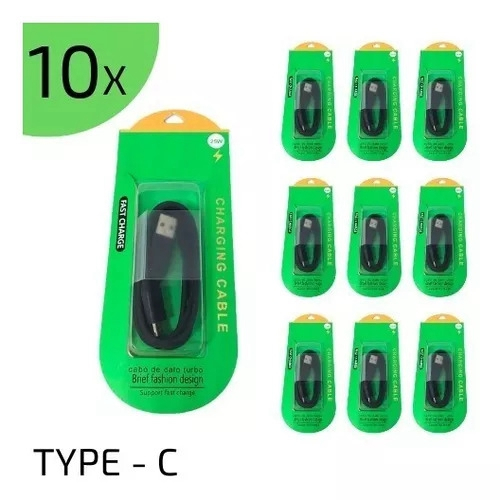 Kit Com 10 Cabo Usb 25w Turbo Compatível V8 Type C iPhone