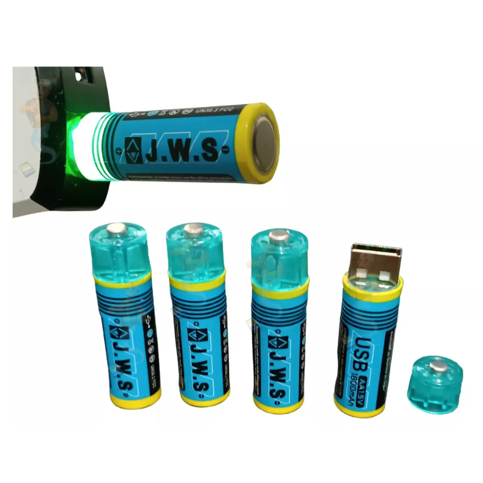 4 Pilhas Aa Recarregável Usb 1.5v 1800mah Original Jws