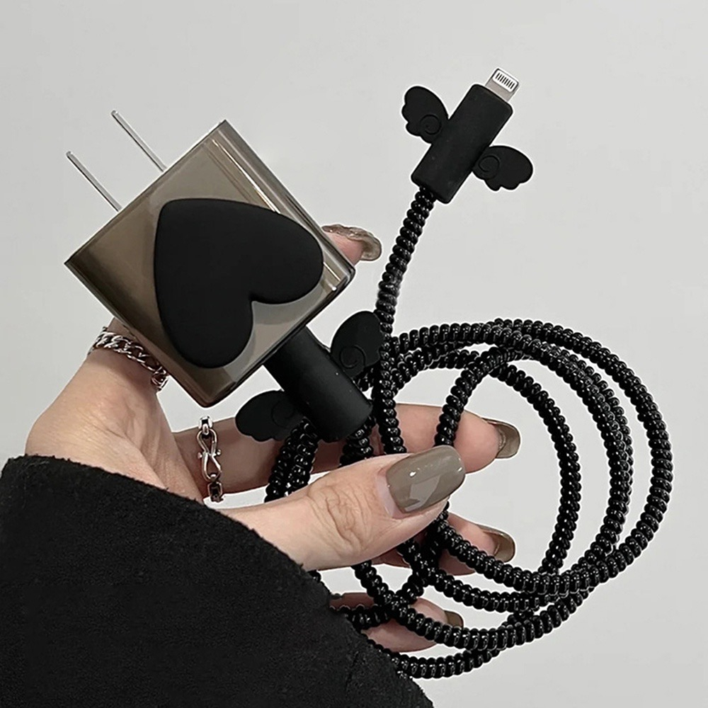 Cabeça De Carregamento Proteger Caso Capa + Cabo + Enrolladores De Silicone Padrão Do Amor Coração Telefone Cahrger Para