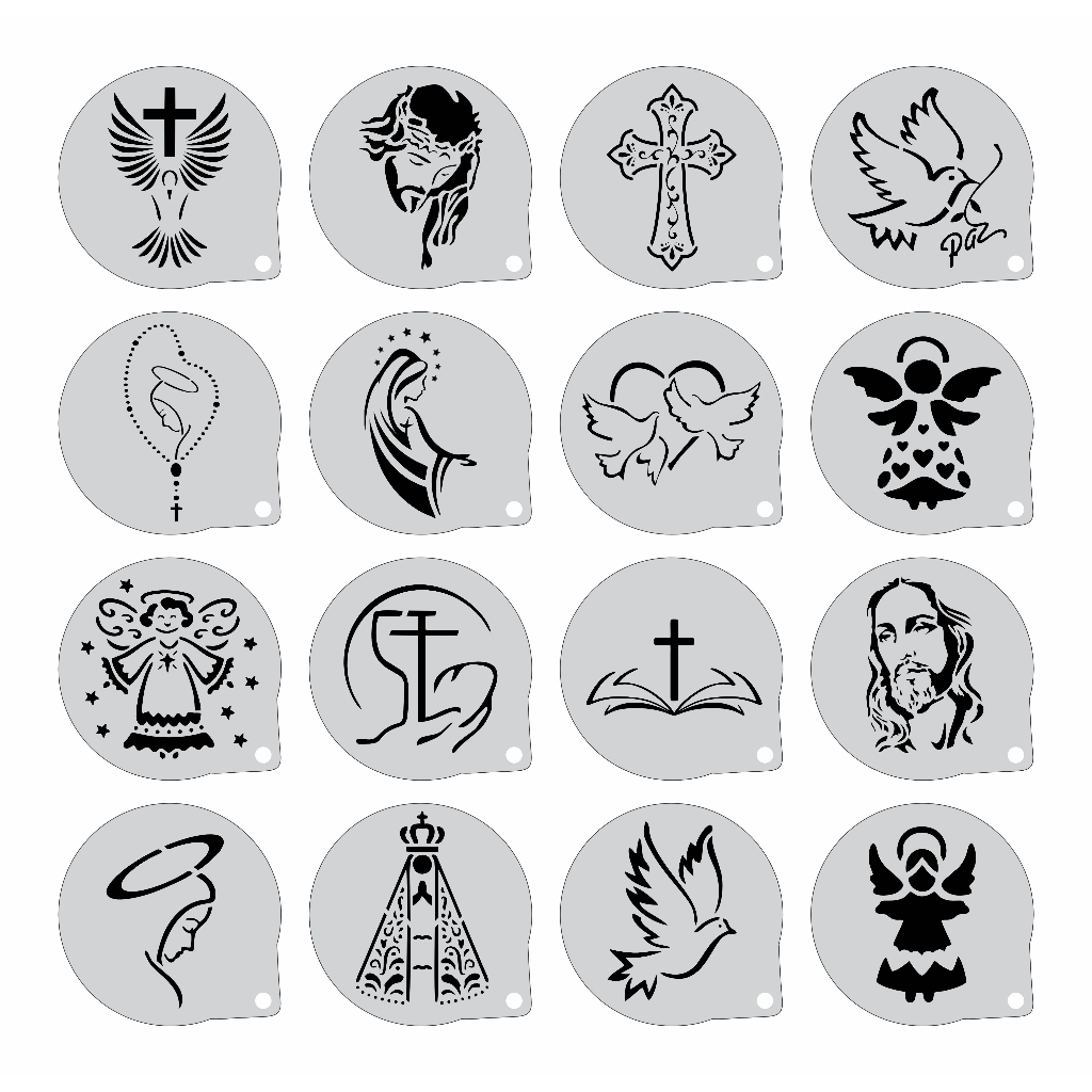 Stencil Religioso Kit 16 Moldes 7x7cm ,