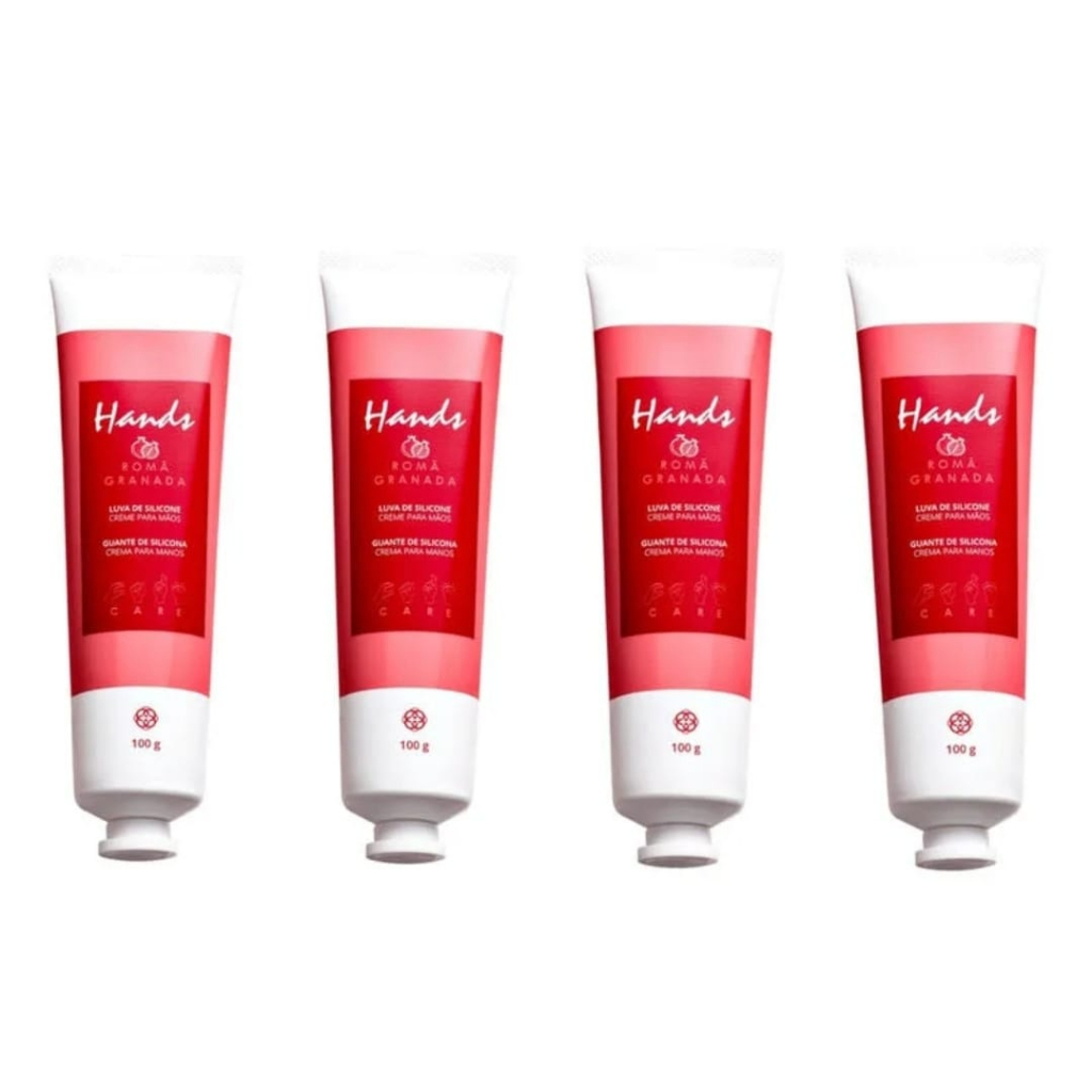 Luva De Silicone Romã Creme Para As Mãos Hands 100g Kit 4 Unidades