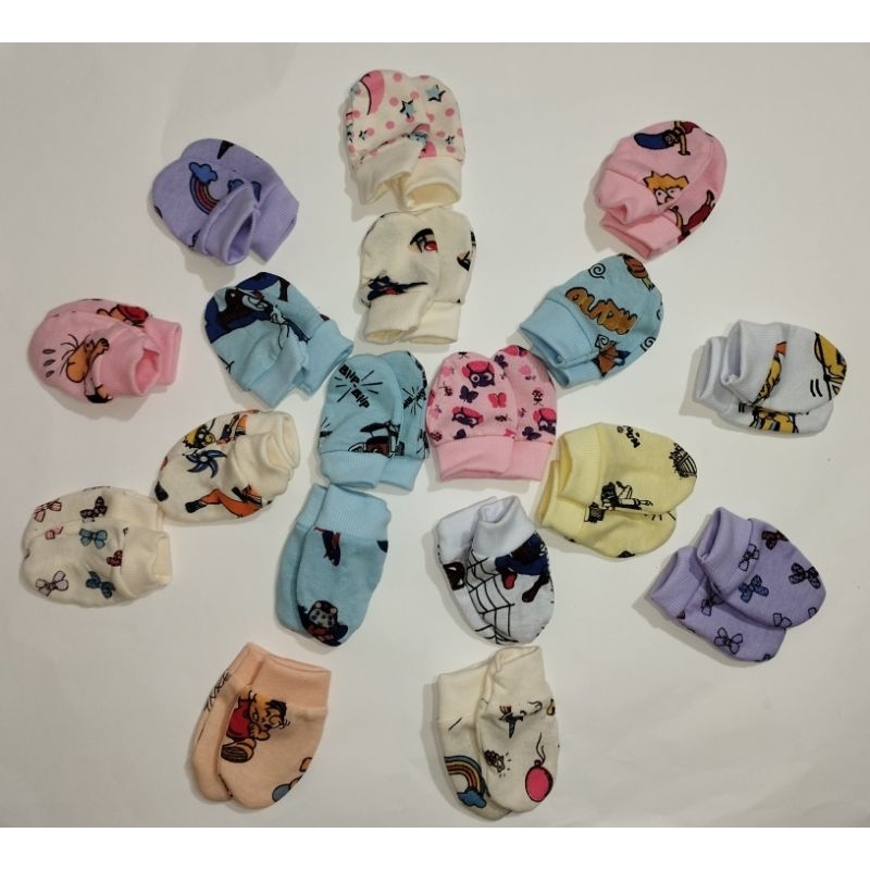 kit 10 pares de luvas recém nascido em tecido malhas estampadas promoção
