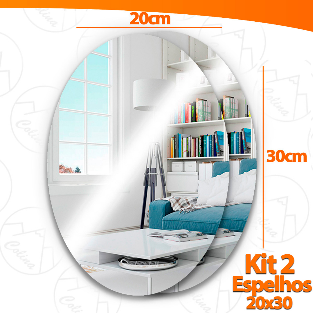 Espelhos Adesivo Acrilico Oval 20x30cm Boa Nitidez Decorativo Sala Banheiro