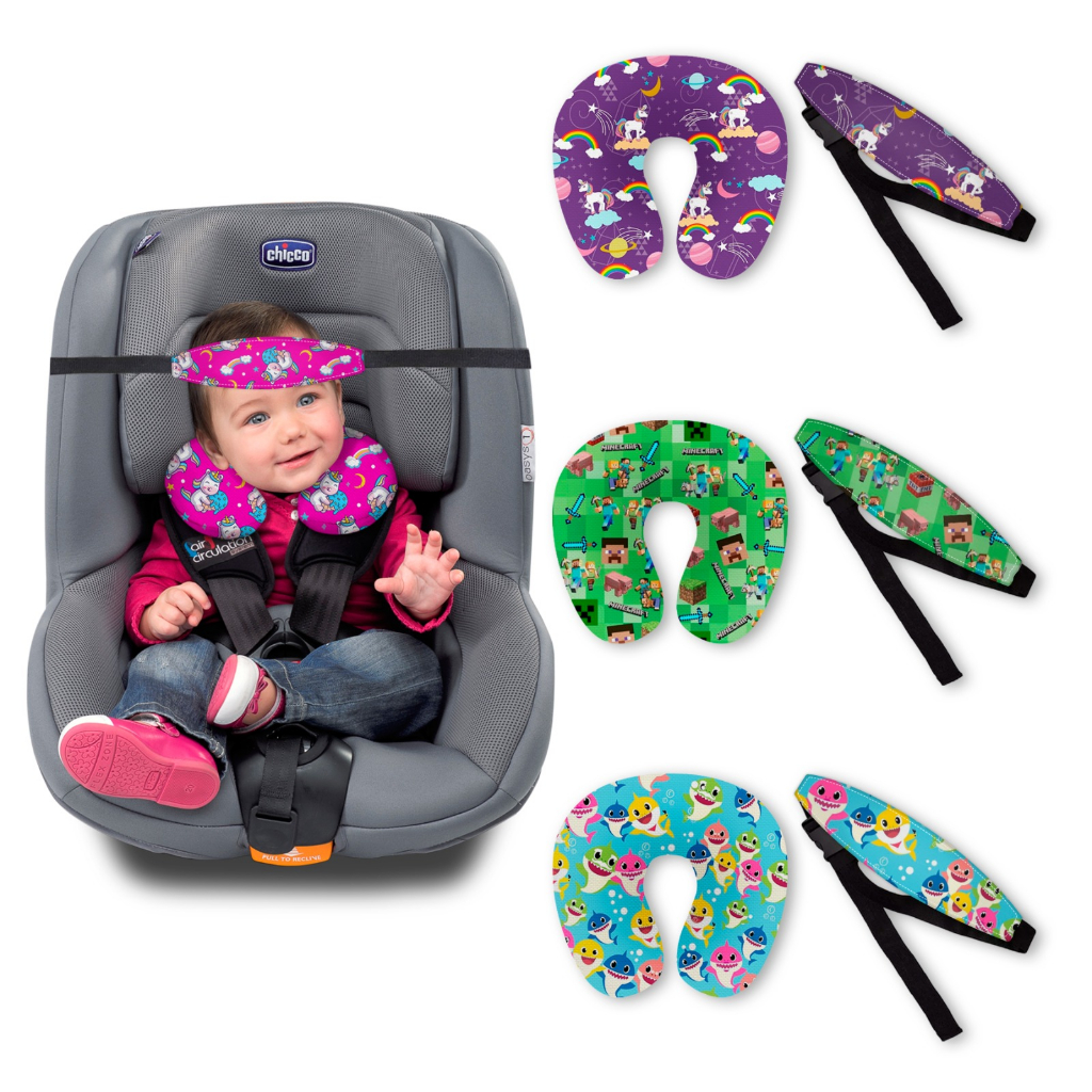Kit Almofada de pescoço + Faixa Apoio Suporte Cabeça de Bebê Cadeirinha Carro
