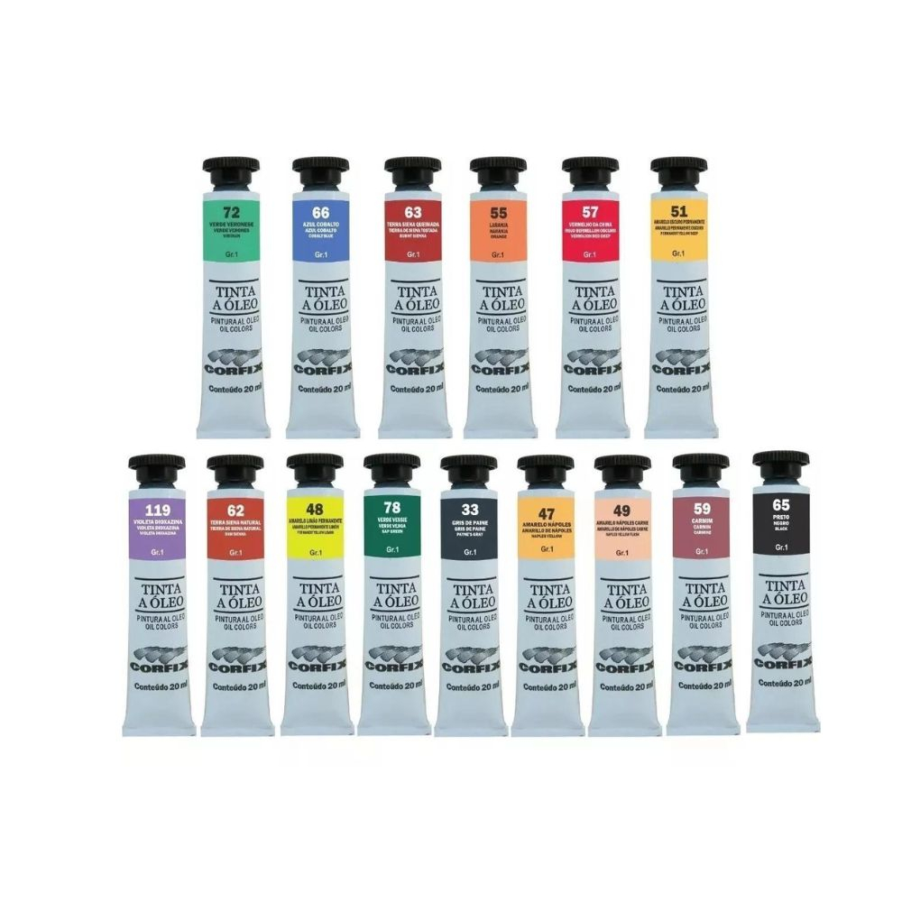 Tinta à Óleo Corfix para pintura em tela / quadro Bisnaga 20ml Cores do Gr1 - Parte 2