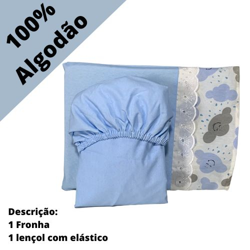 JOGO DE LENÇOL PARA BERÇO AMERICANO 100% ALGODÃO 2 peças BEBÊ MENINO