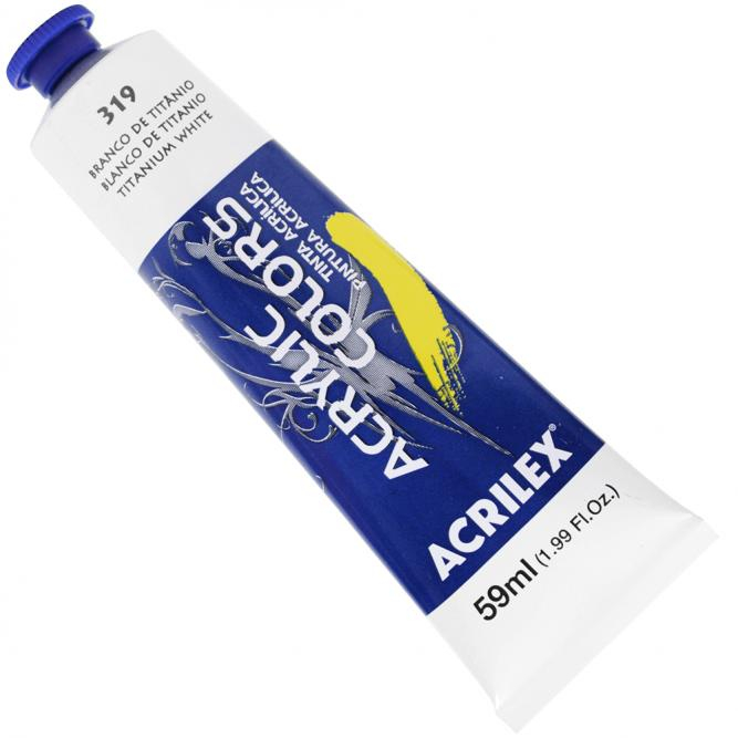 Tinta Acrílica para Pintura em Tela Acrilex Bisnaga grande de 59ml Cor: 319 - Branco Titânio