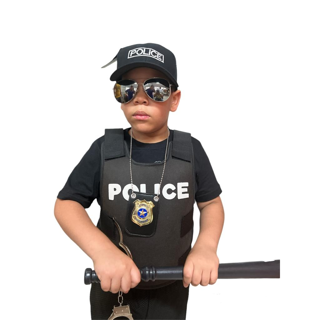 Fantasia Policial Infantil 6 Peças Acessórios Cosplay