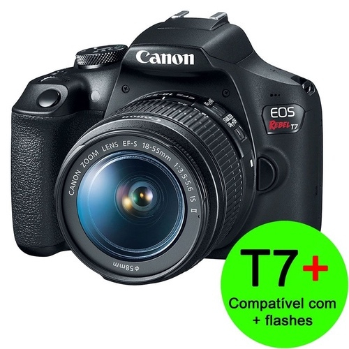 Câmera Canon Eos Rebel T7+ Com Lente 18-55mm Is Ii nova versão com maior compatibilitade de flashes