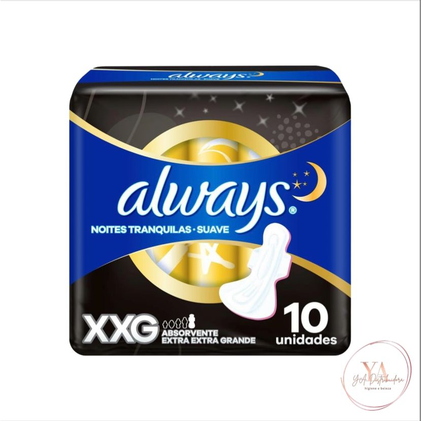 Absorvente Noturno Always Noites Tranquilas Cobertura Suave C/Abas Hiper Longo XXG 10 Unidades