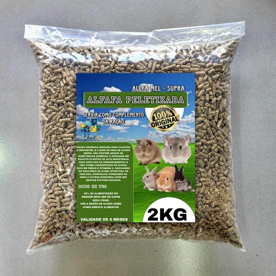 Alfafa Peletizada 2Kg Para Roedores, Coelhos, Porquinho Da Índia