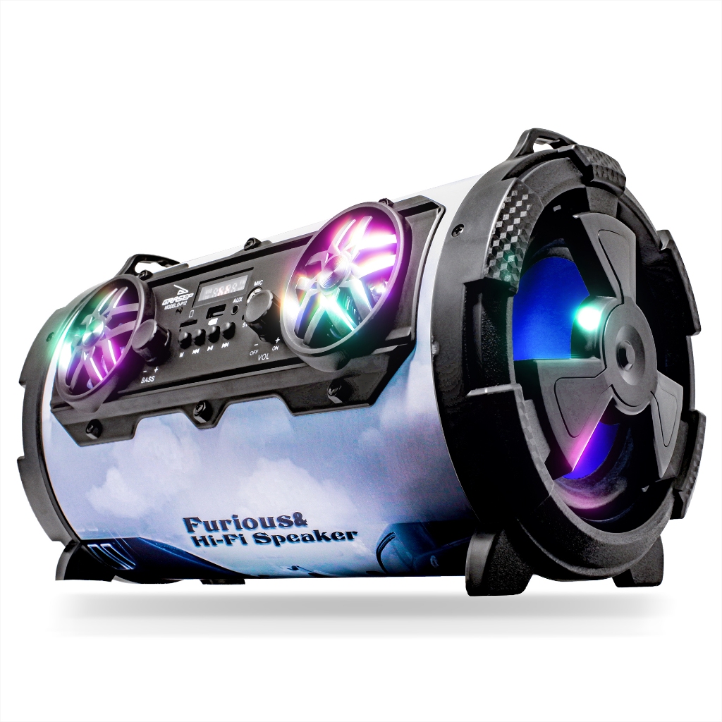 Caixa De Som Bluetooth Canhão Portátil Potente Aux Microfone Entrada Cartão Micro Sd USB Com Alça Com LED RGB