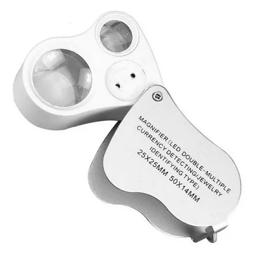 Lupa De Mão 50x 25x Portátil Dobrável Led Uv Detector