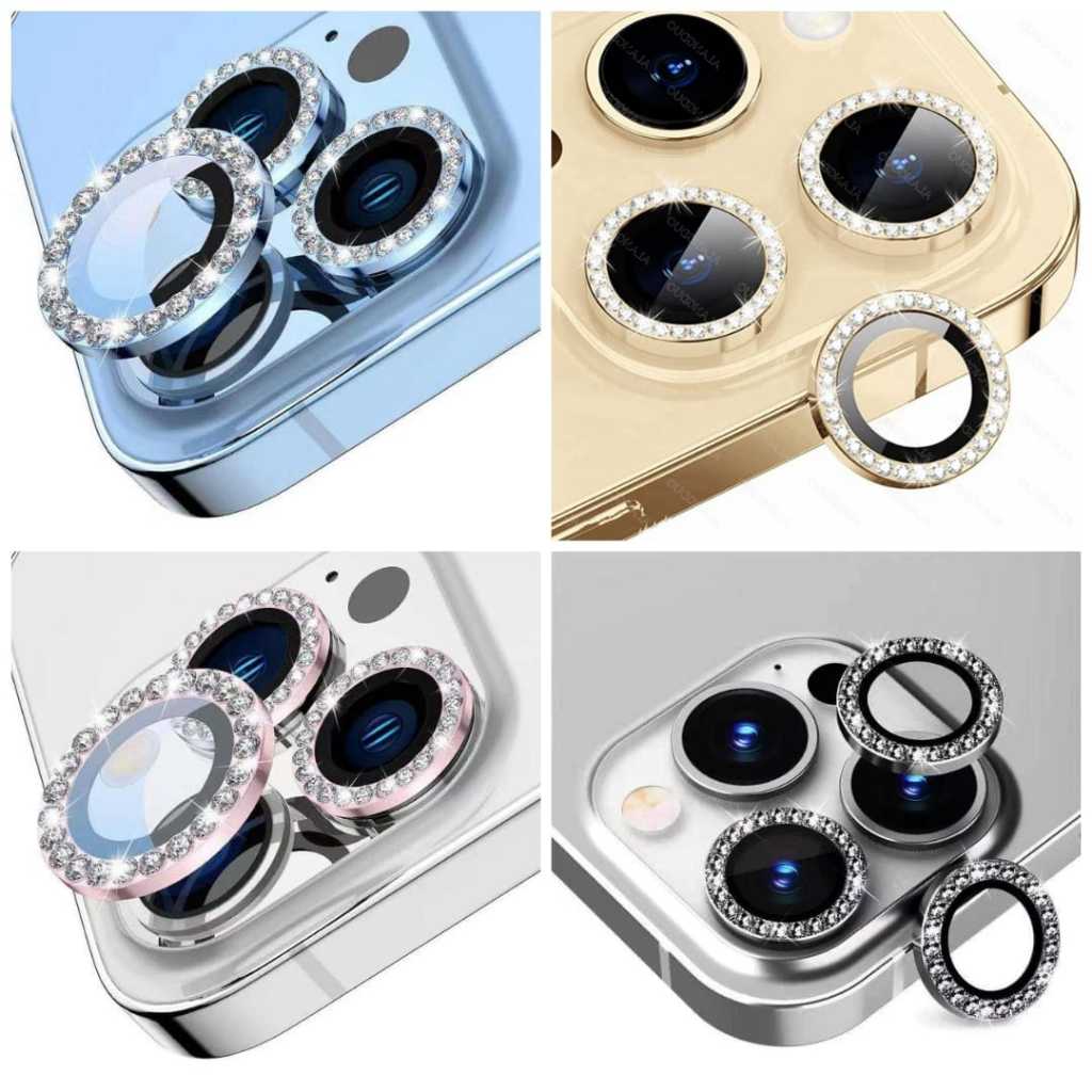 kIT Pelicula Diamante  lente da câmera de vidro para iphone 11/ 12 /13/ Pro 14 Pl 14 Max anel protetor de tela protetora