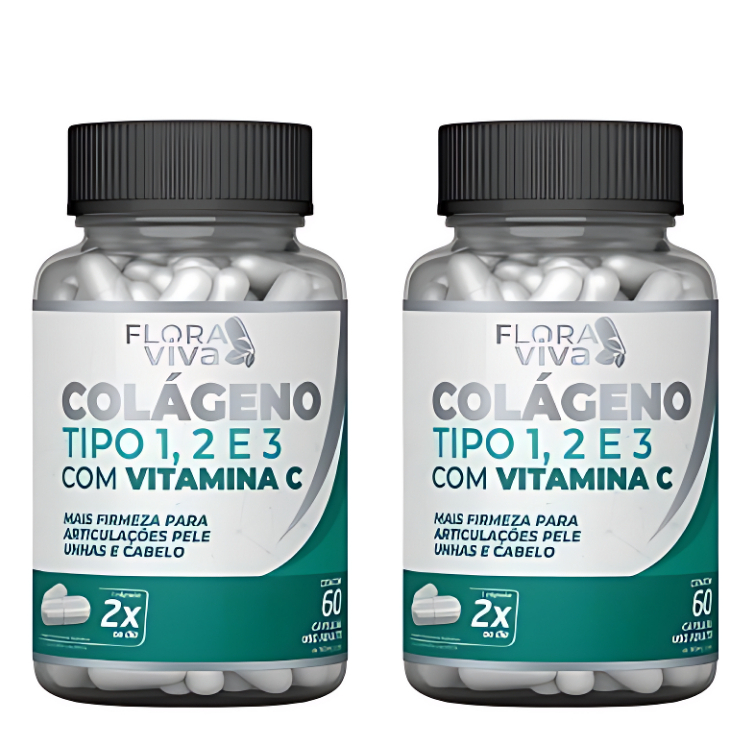 2 Colágeno Tipo 1, 2 e 3 com Vitamina C 60cps - Flora Viva